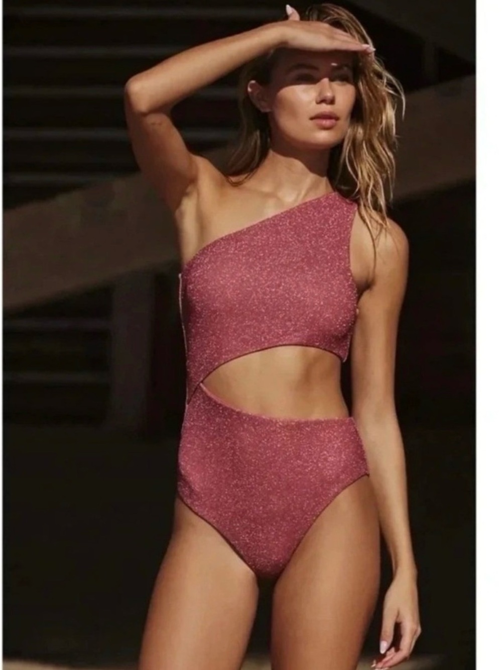 Beach Riot Celine Shine One Piece Swimsuit Sugar Plum Metallic Pink Medium NWOT